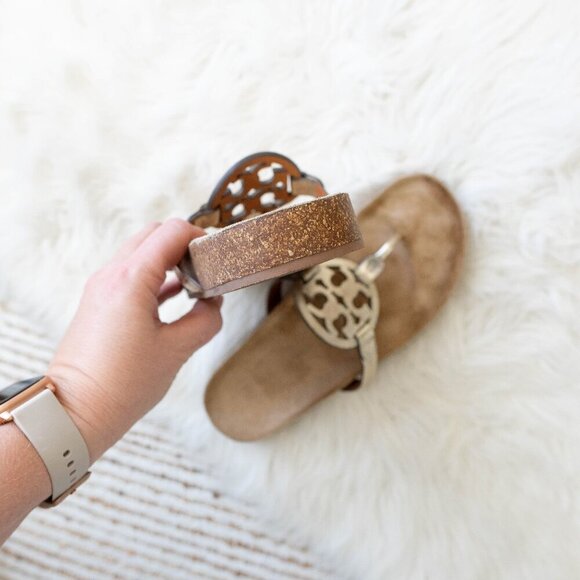 EUC TORY BURCH MILLER CLOUD SANDAL METALLIC GOLD CORK FOOTBED SZ 9.5 - Picture 10 of 11